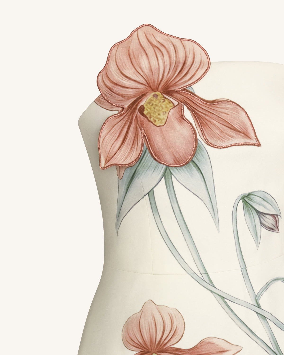 Slipper Orchid Appliqué Mini Dress - Ivory/Peach Pink