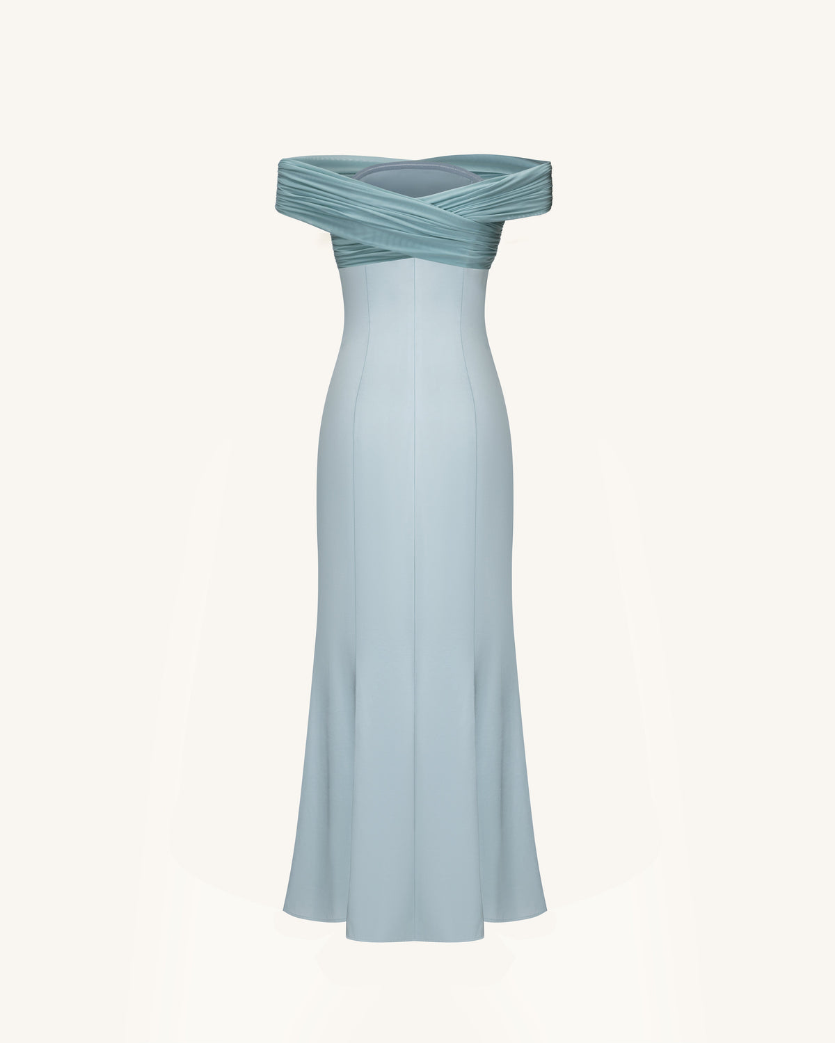 Pleated Cross-Halter Satin Maxi Dress - Dusty Blue