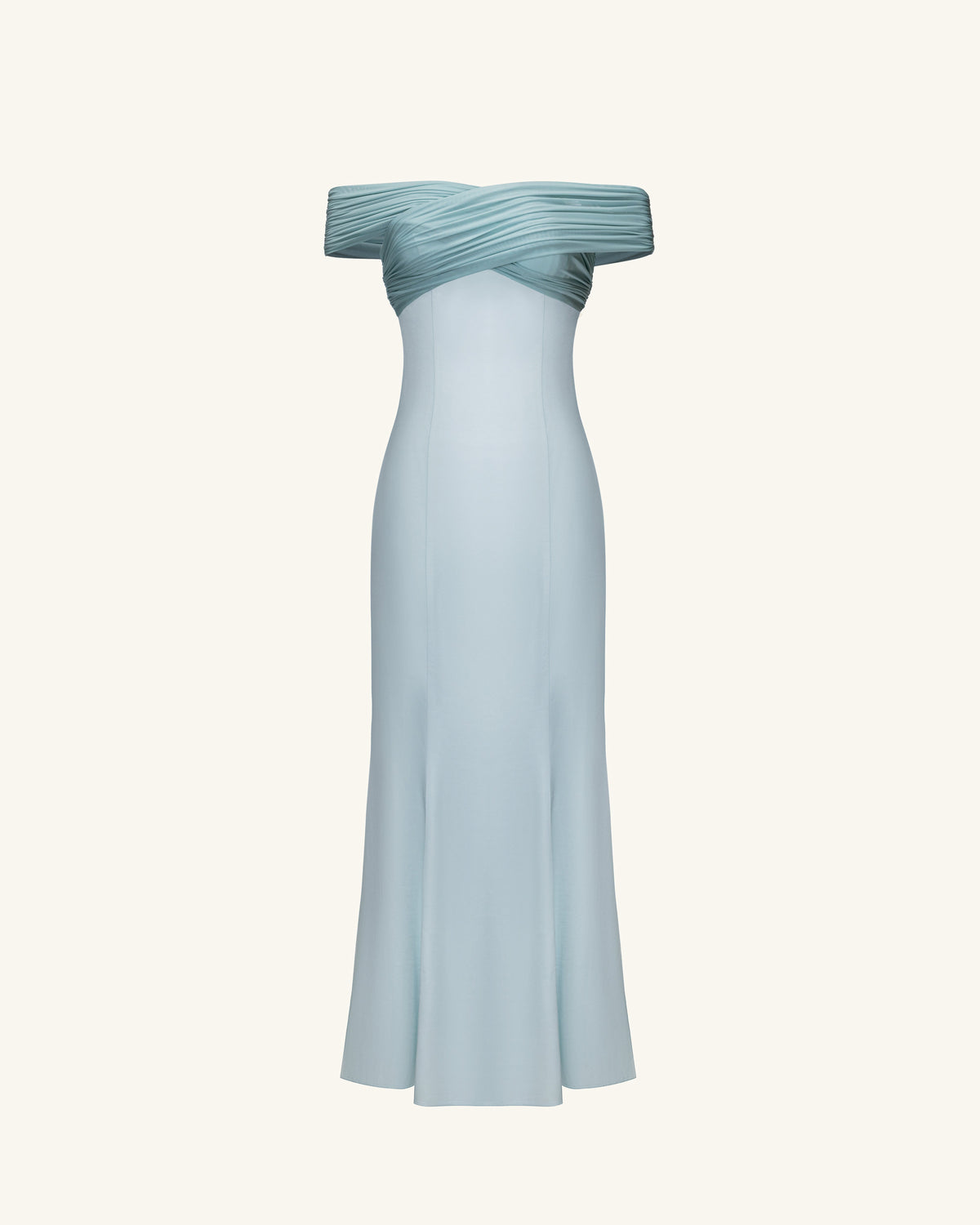 Pleated Cross-Halter Satin Maxi Dress - Dusty Blue