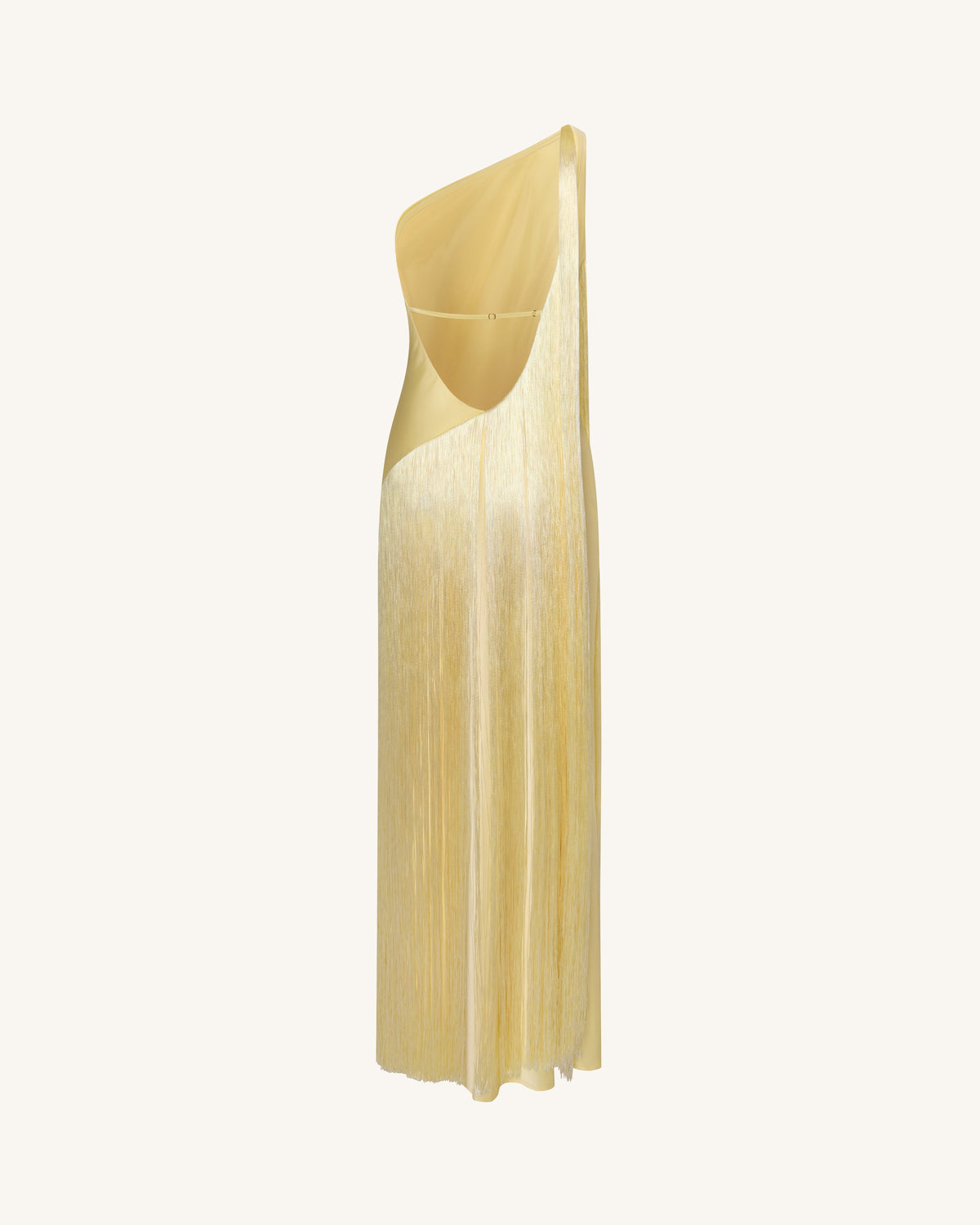 Fringe One Shoulder Maxi Dress - Champagne