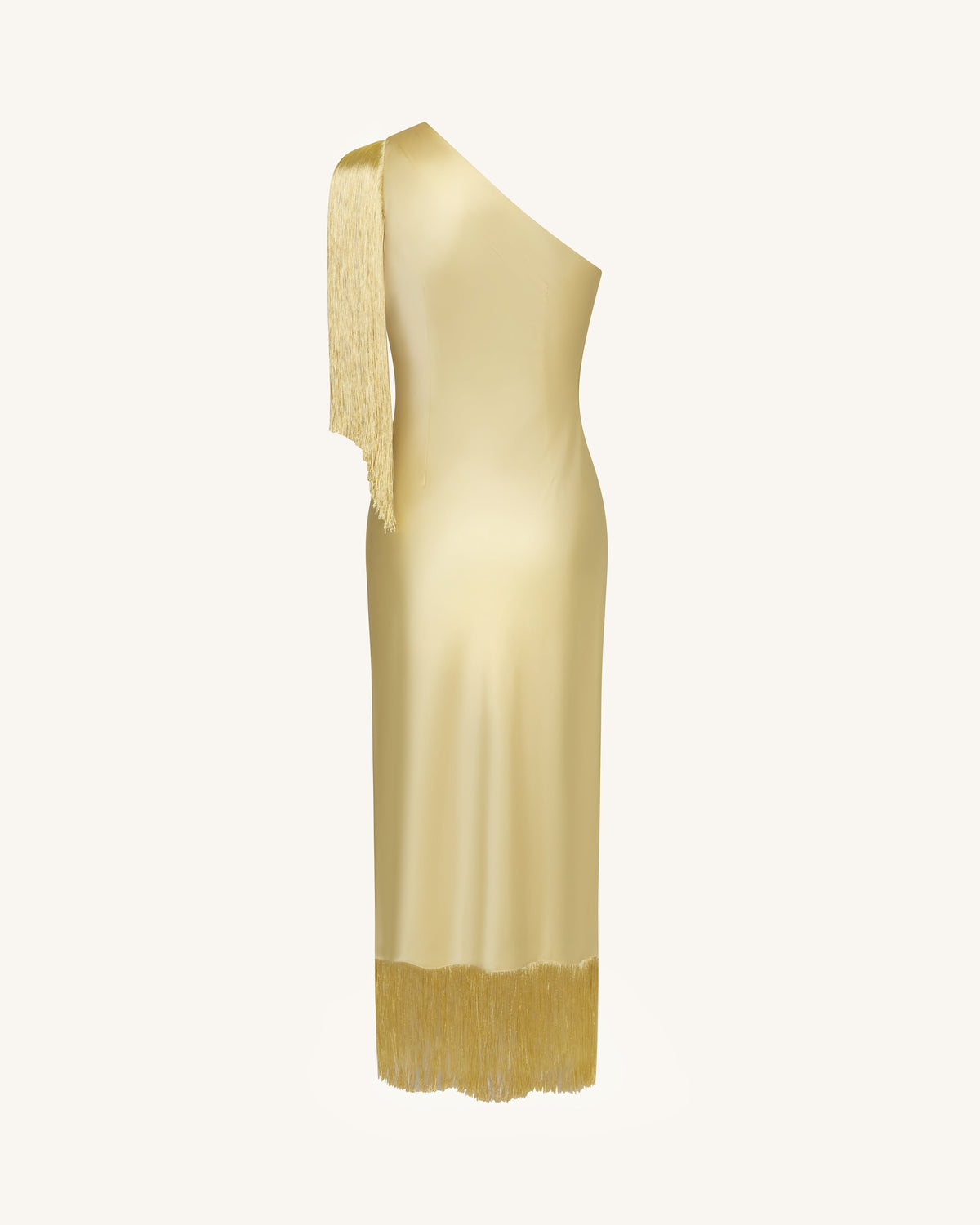 One Shoulder Fringe Midi Dress - Champagne