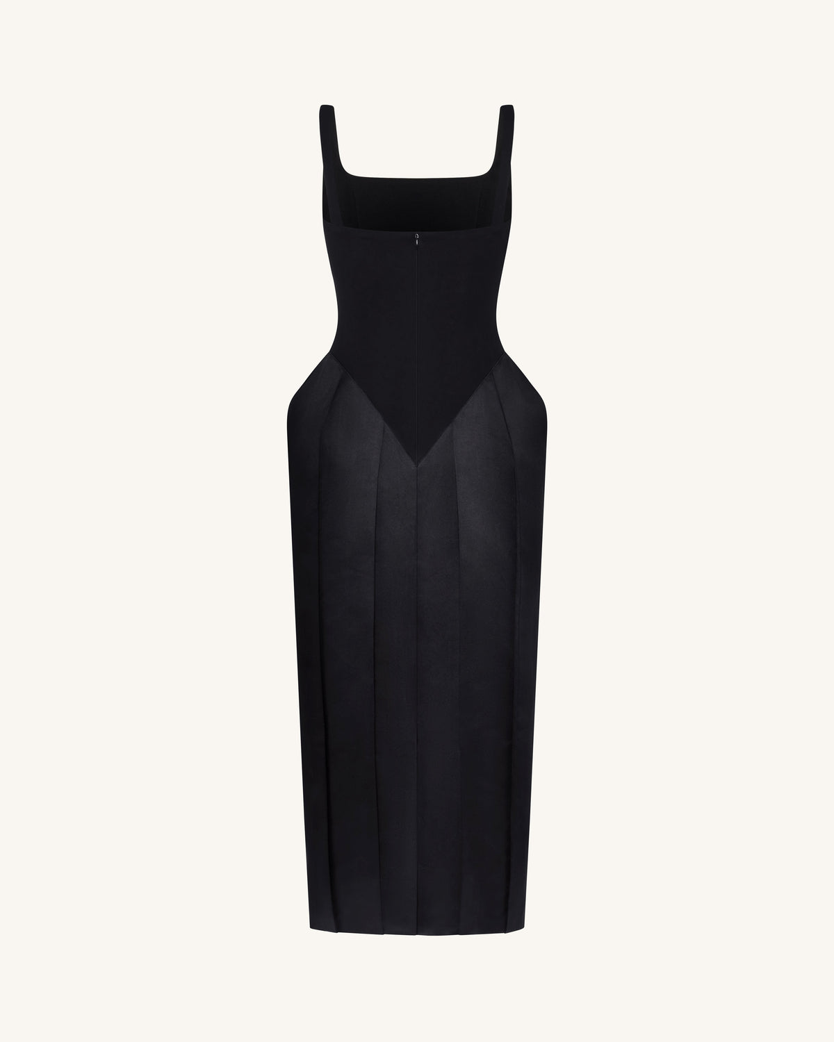 Square Neck Pannier Midi Dress - Black