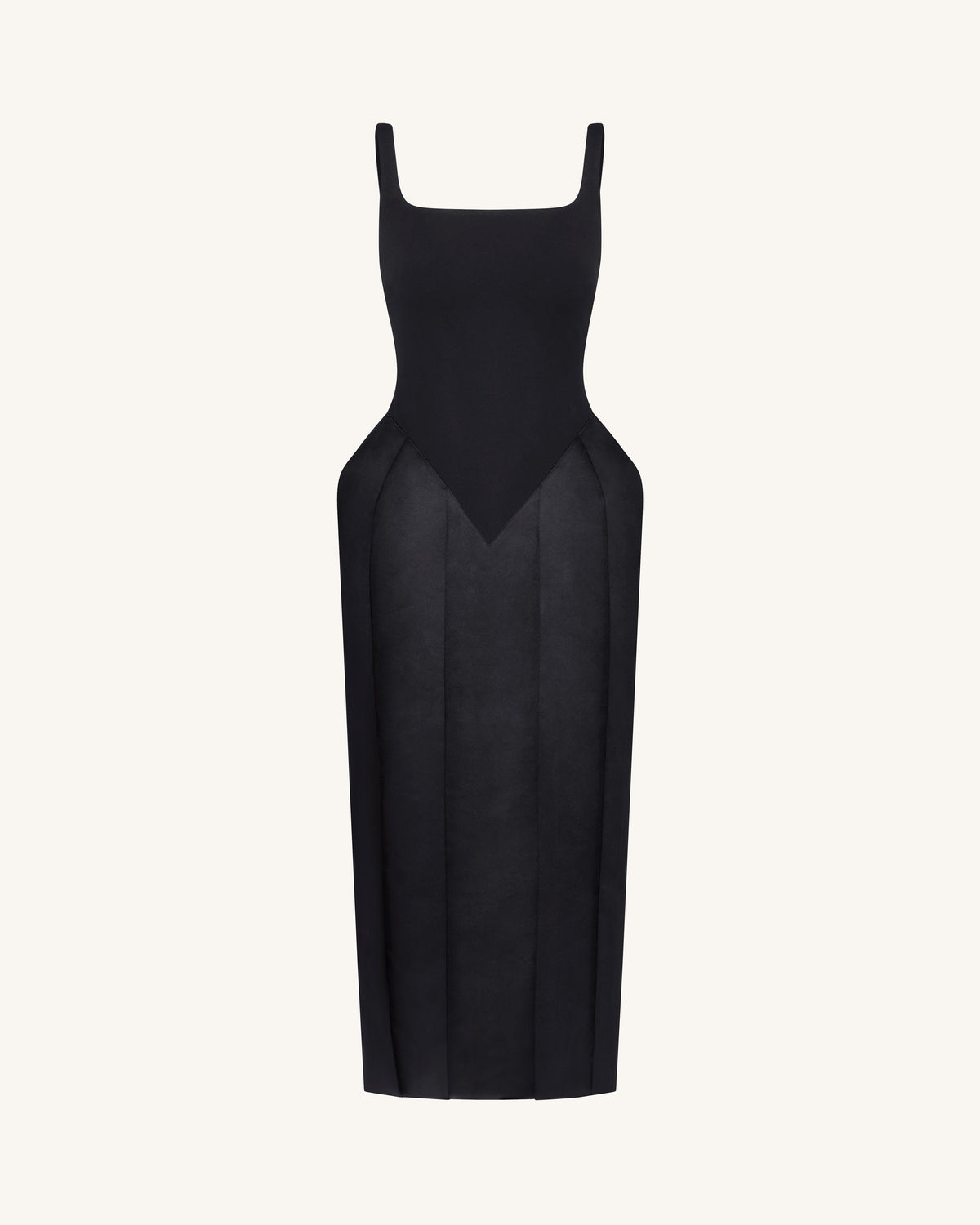 Square Neck Pannier Midi Dress - Black