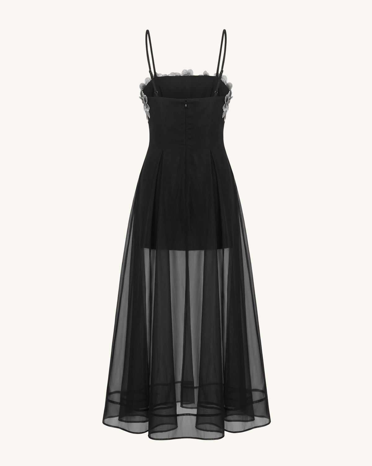 Floral Embroidered Sheer Layered Maxi Dress - Black