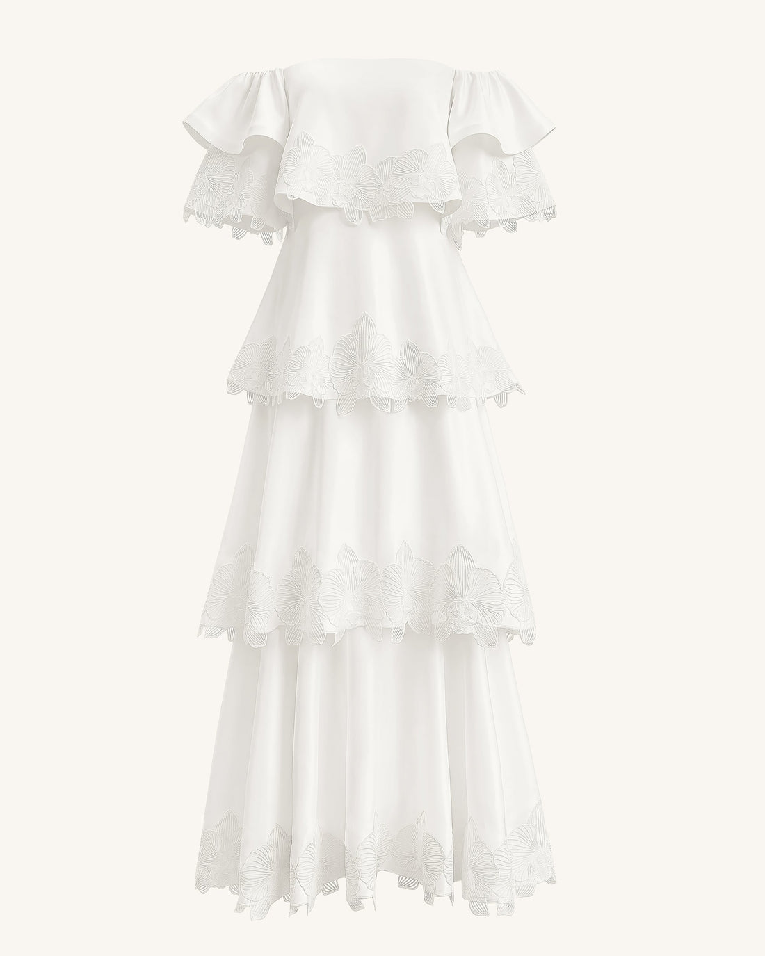 Orchid Embroidered Tiered Off-Shoulder Maxi Dress - White