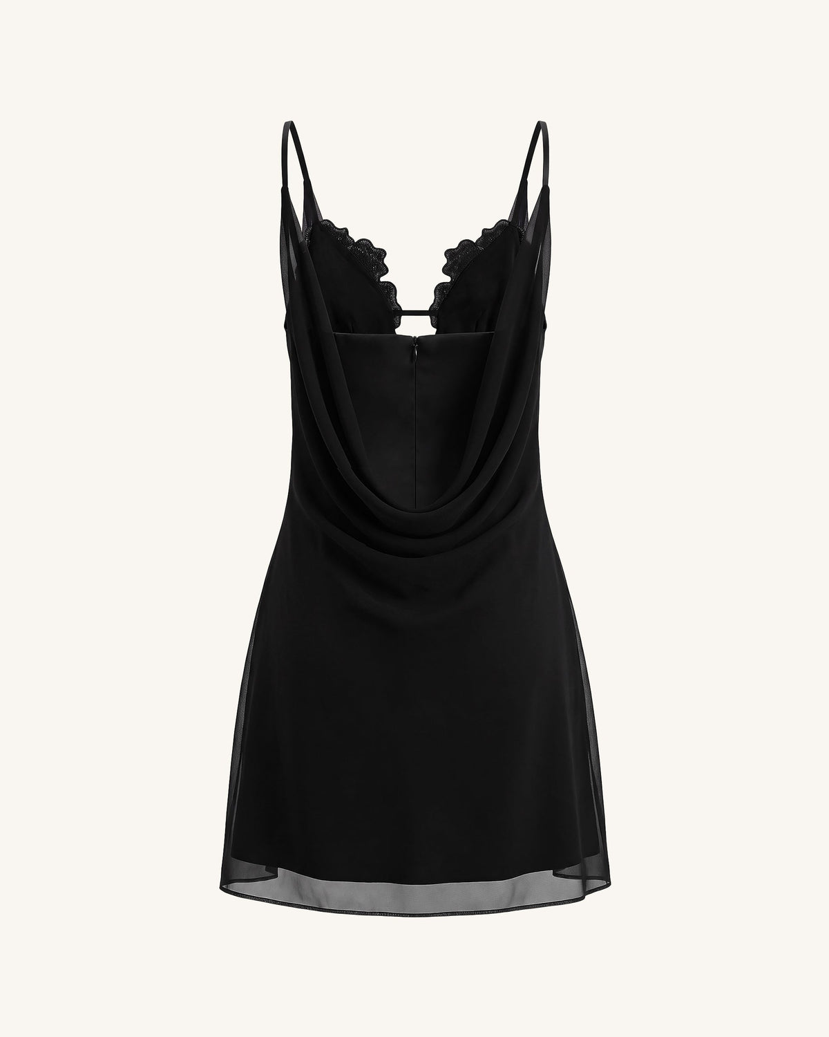 Flower Embroidered Cowl Neck Mini Dress - Black