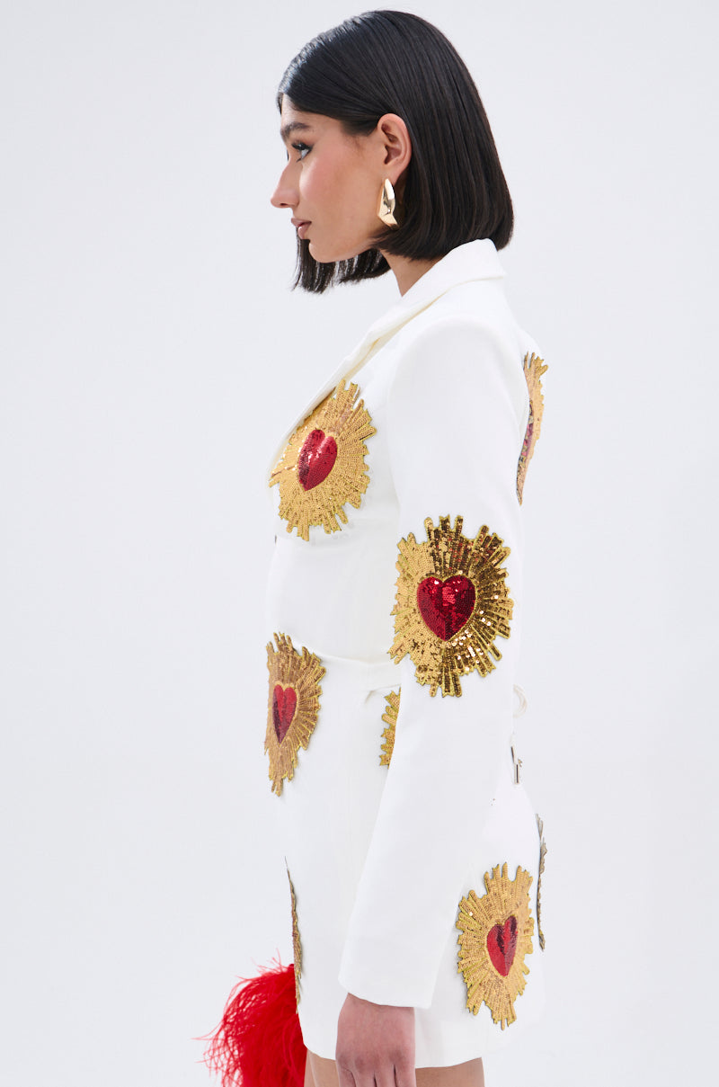 Glistening In Gold Blazer Dress In White