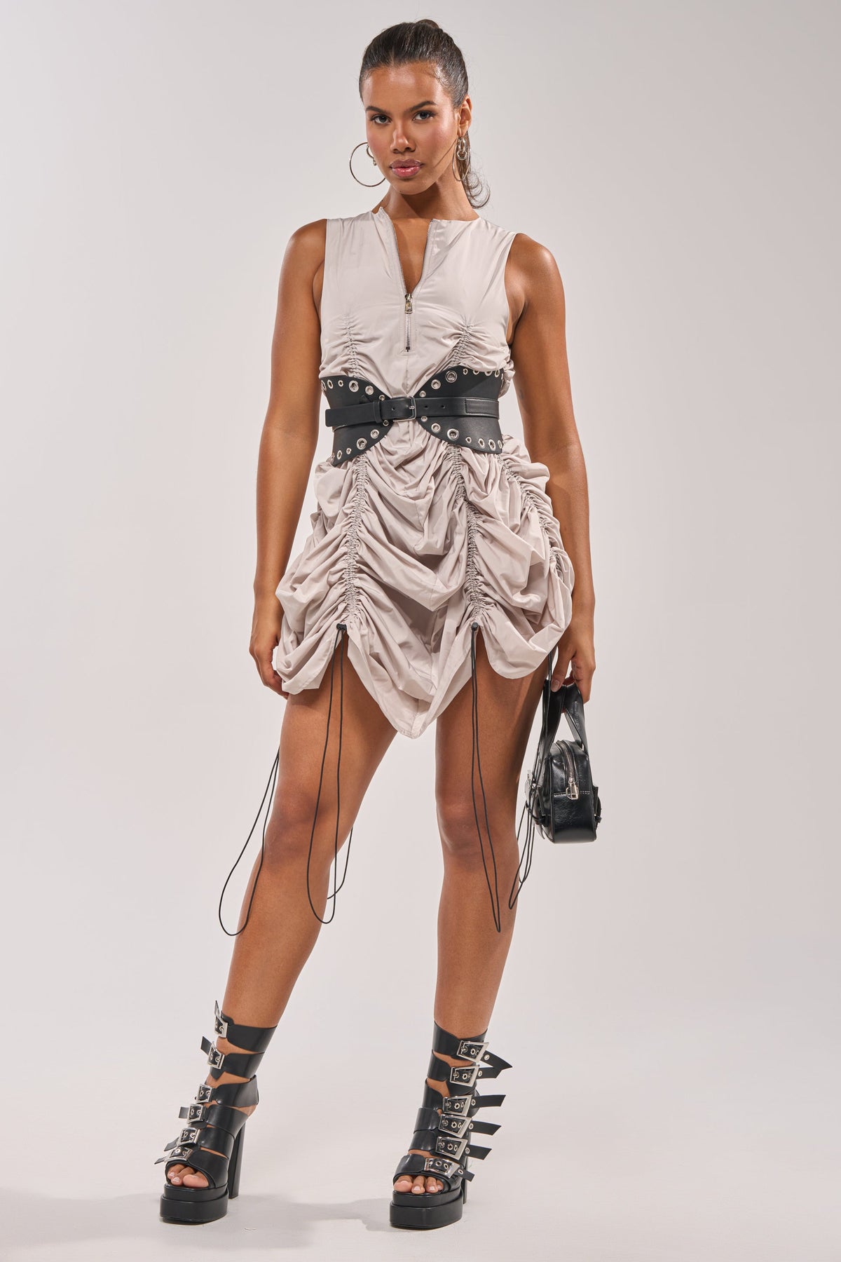 Sorry Not Sorry Nylon Cinch Mini Dress