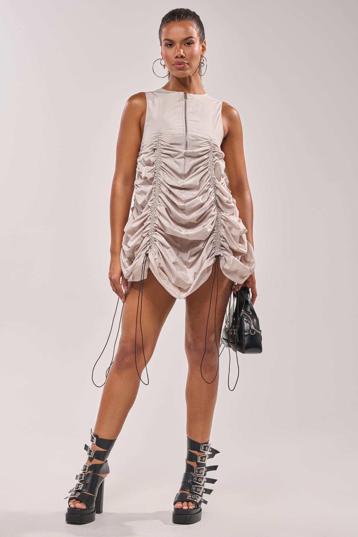 Sorry Not Sorry Nylon Cinch Mini Dress