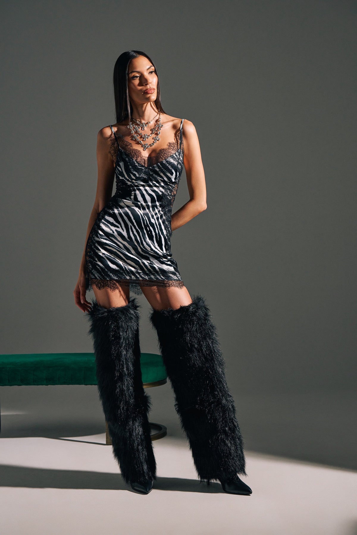 Show Us What You Got Satin Mini Dress In Zebra Print