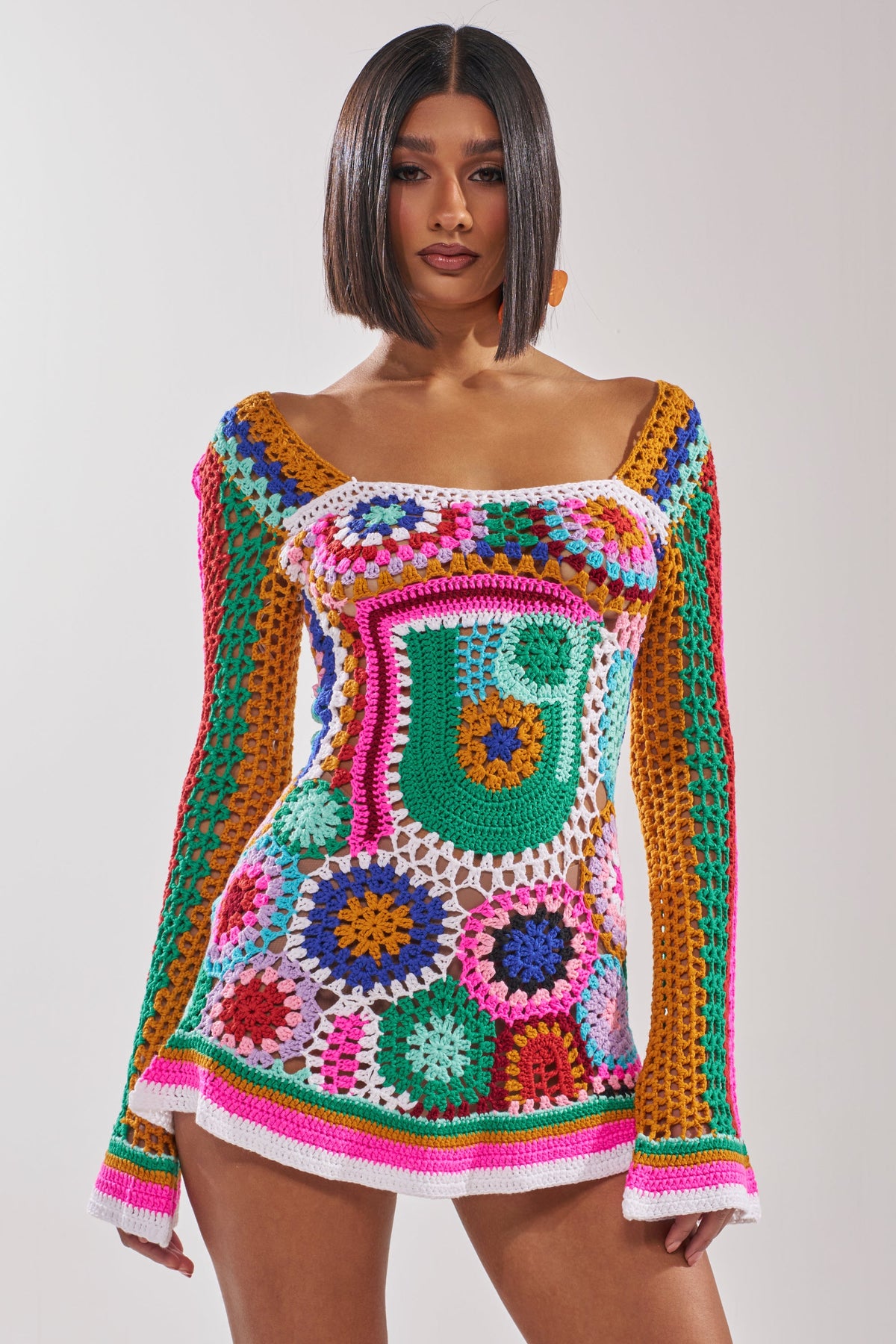 Crochet All Day Colorblock Mini Dress