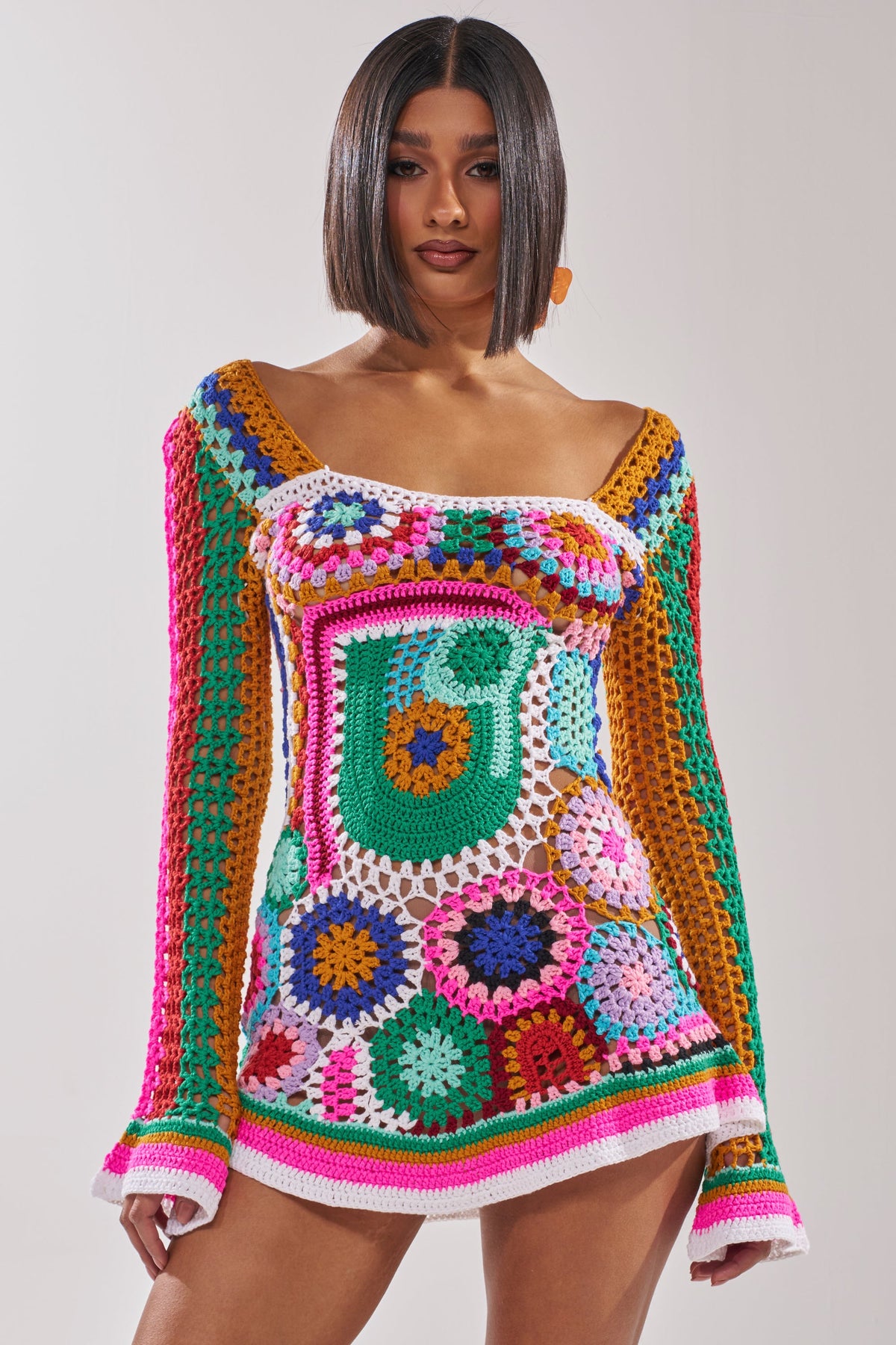 Crochet All Day Colorblock Mini Dress