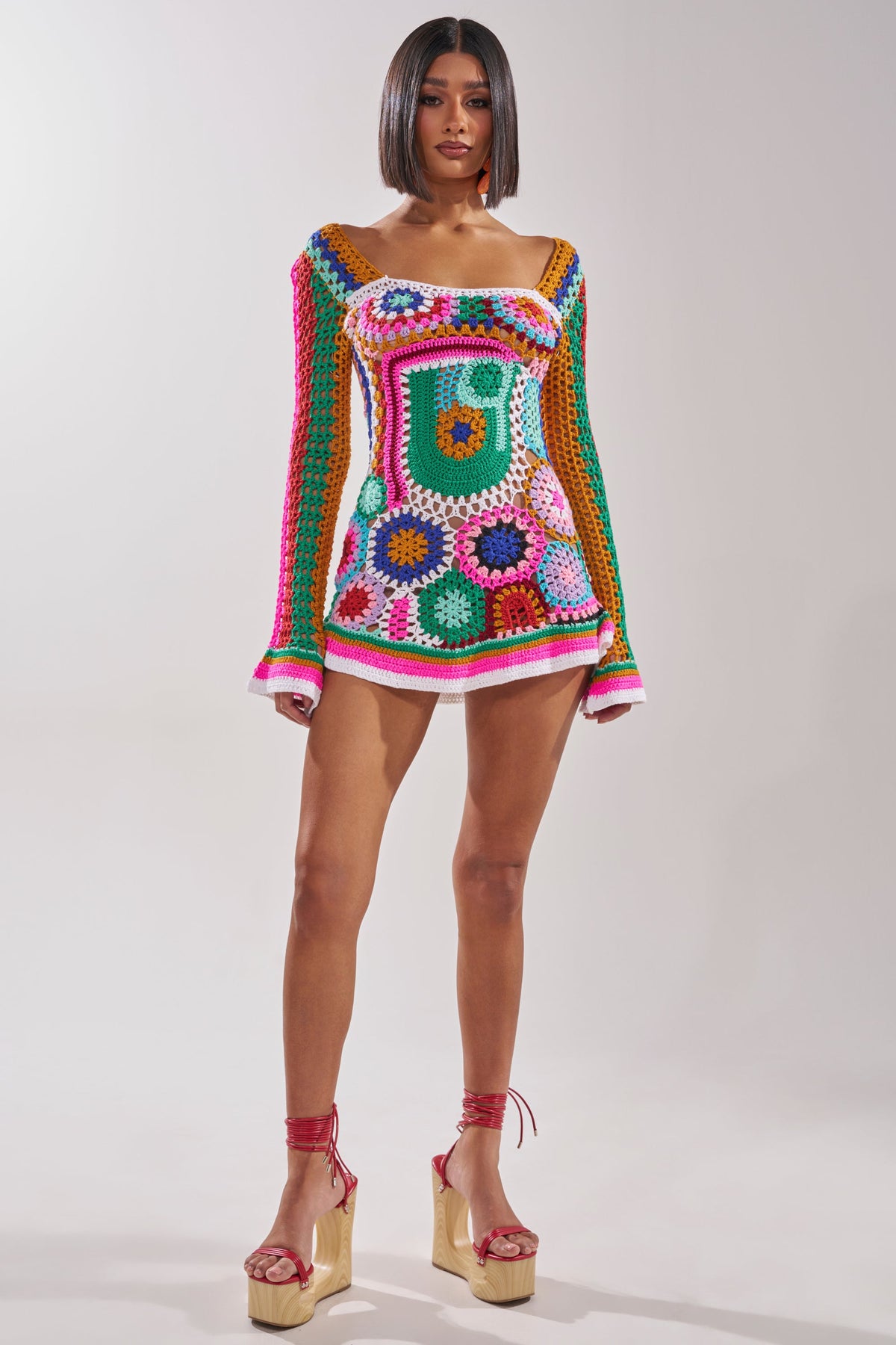 Crochet All Day Colorblock Mini Dress