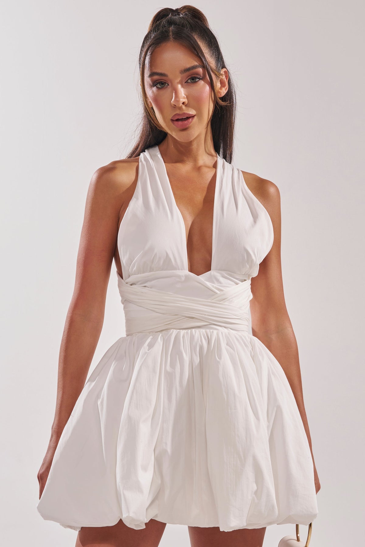 Pretty In Poplin Strappy Multifunction Mini Dress In White