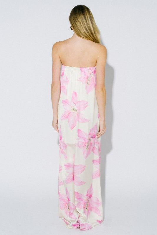 Petal Veil Strapless Maxi Dress