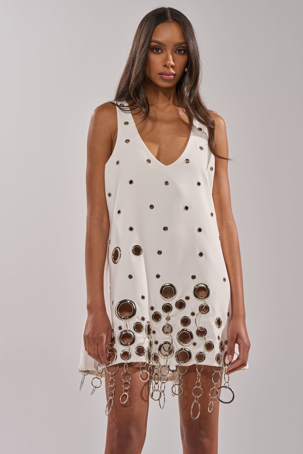 One Of A Kind Mini Dress With Metal Hardware In White