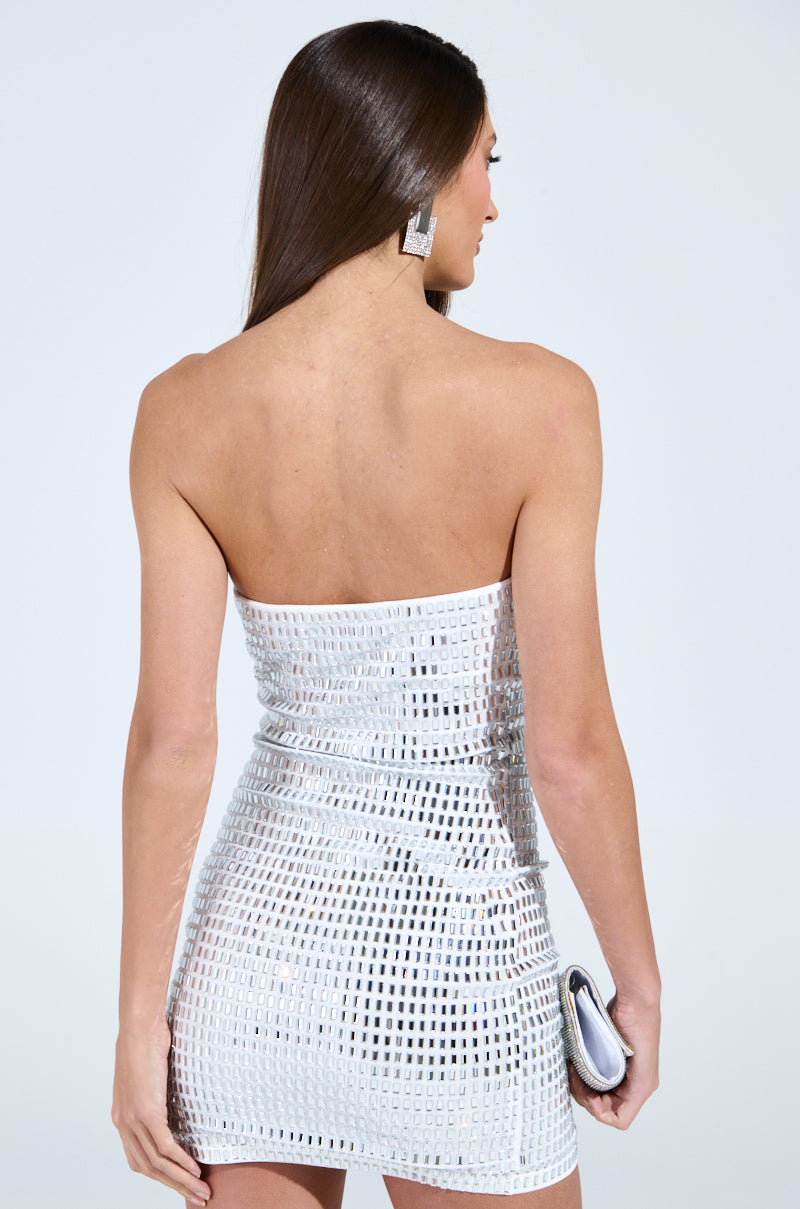 Meet Me On The Dance Floor Rhinestone Mini Dress In White