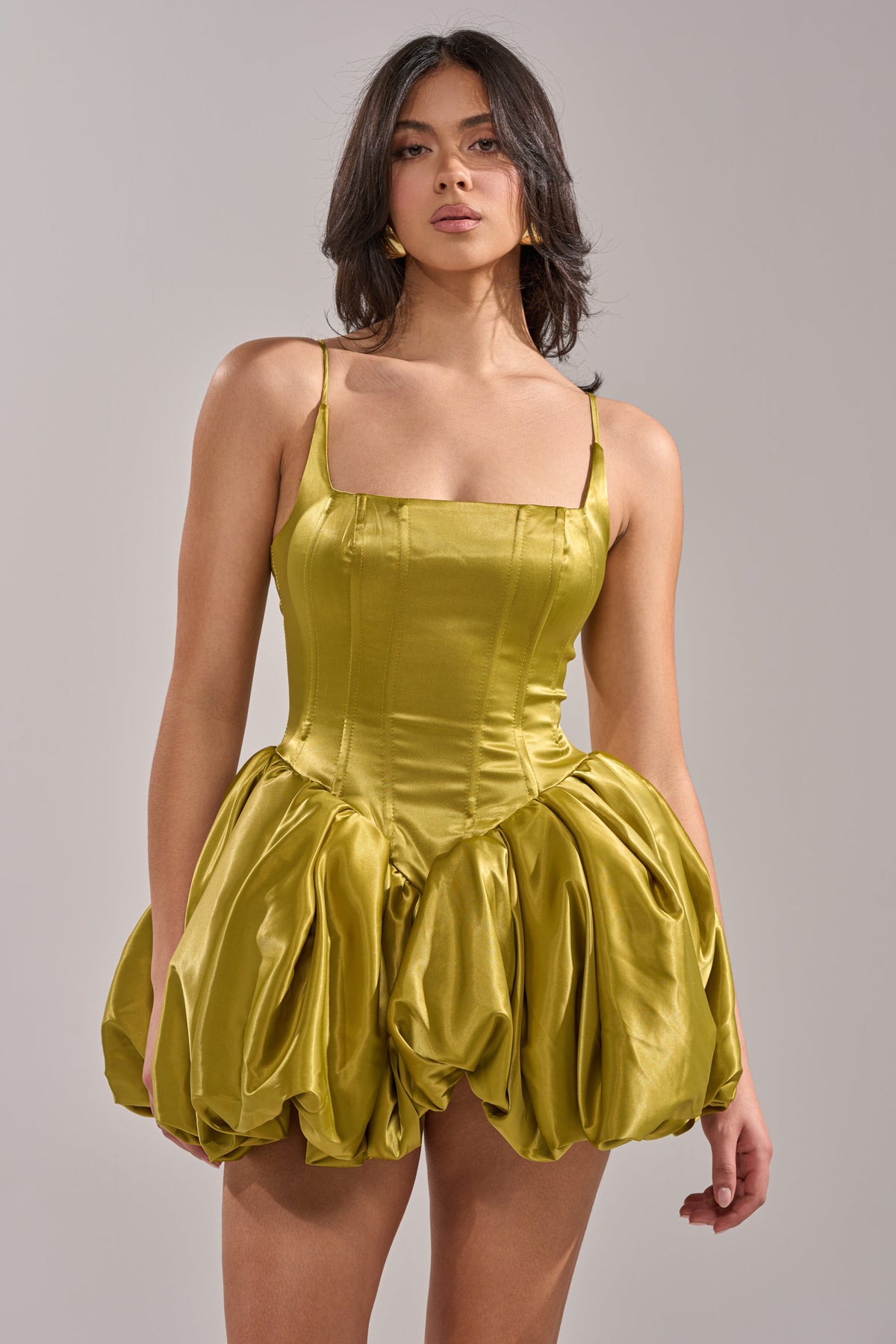 Juliet Satin Mini Dress In Green