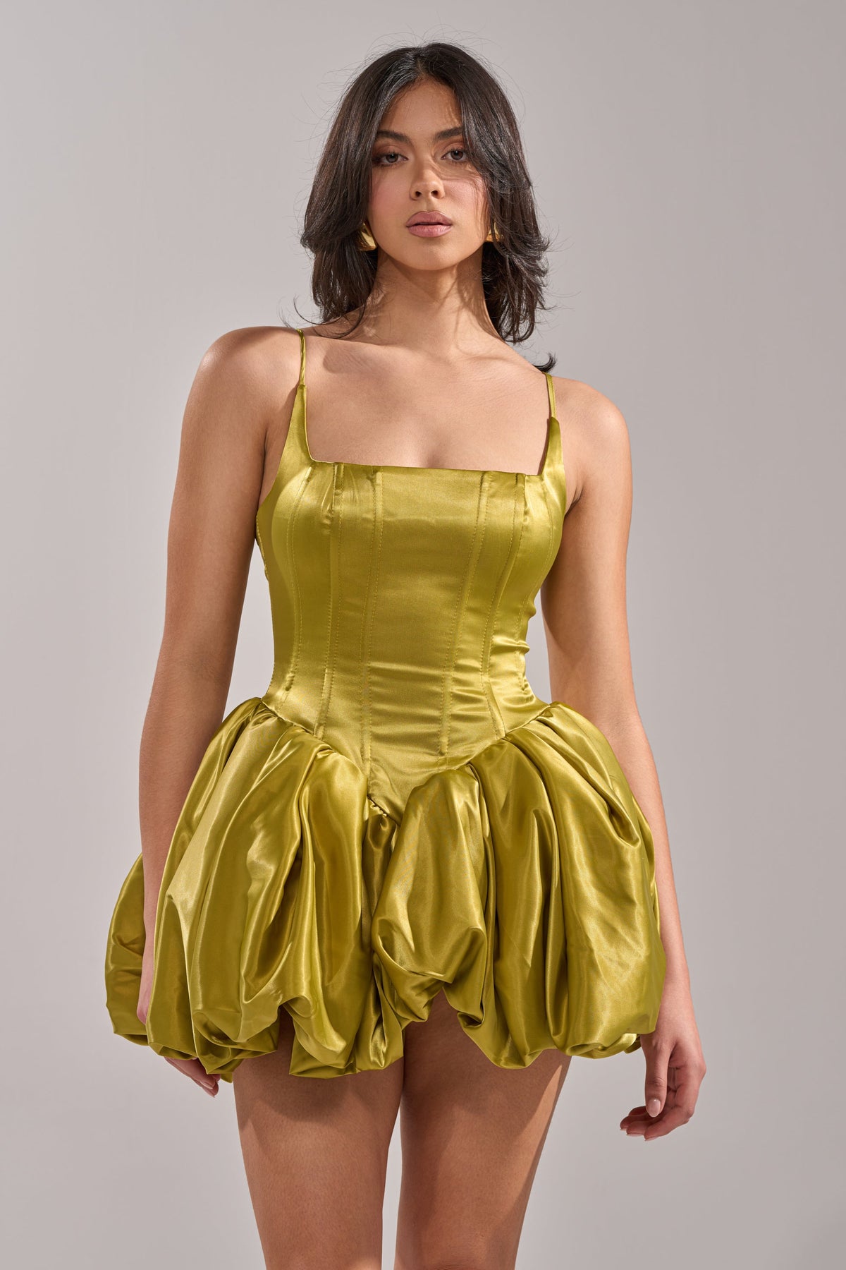 Juliet Satin Mini Dress In Green