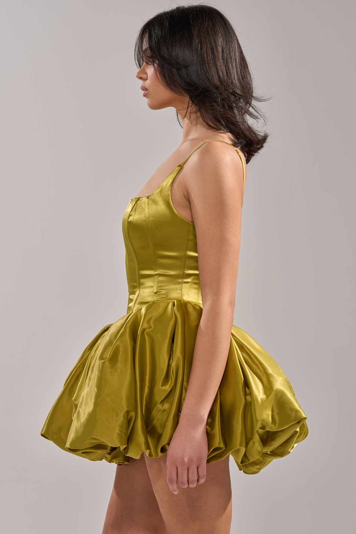 Juliet Satin Mini Dress In Green
