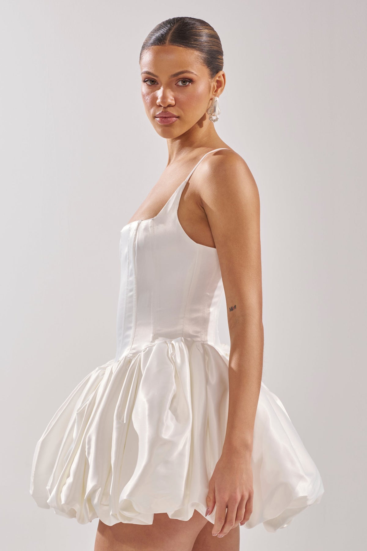 Juliet Satin Mini Dress In Ivory