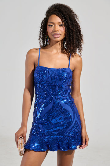 All Eyes On Me Printed Sequin Mini Dress