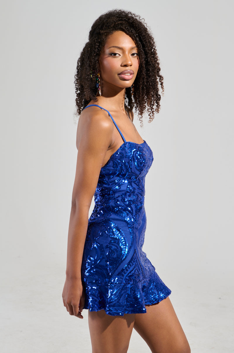 All Eyes On Me Printed Sequin Mini Dress