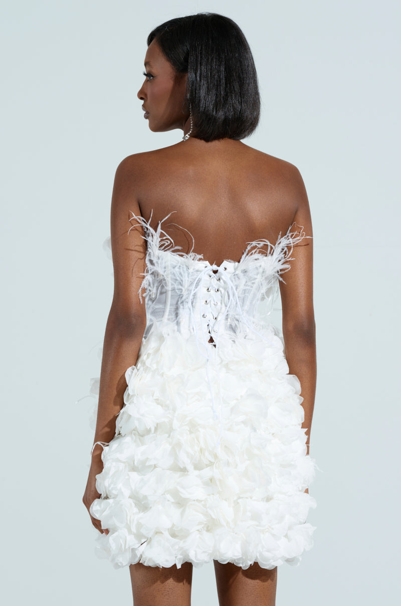 On Broadway Feather And Flower Mini Dress