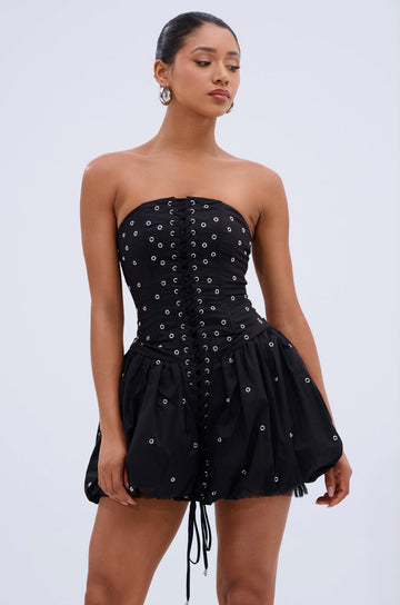On The Edge Bubble Mini Dress With Grommets