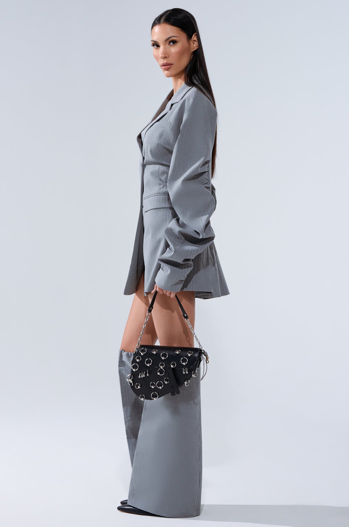 Business Meeting Chic Blazer Dress And Leg Warmer Set In Grey