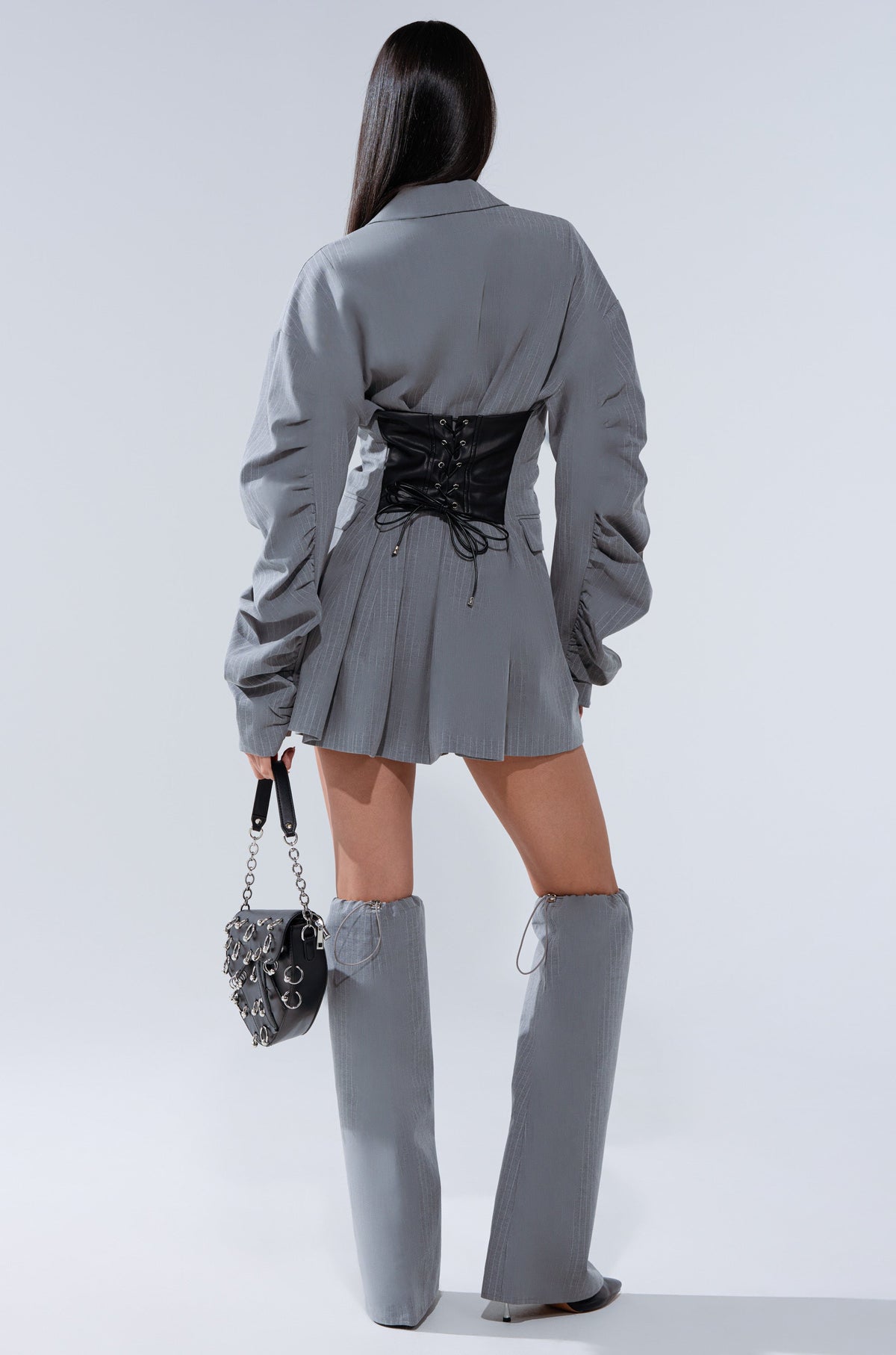 Business Meeting Chic Blazer Dress And Leg Warmer Set In Grey