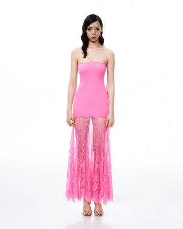 Evadne Floral Lace Dress - Pink