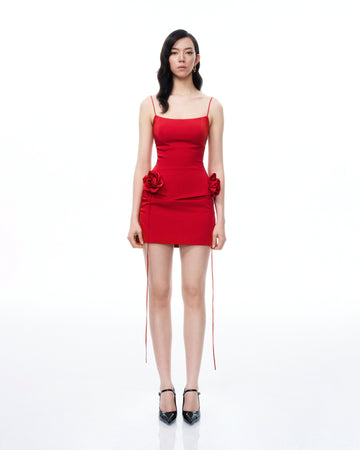Bellamy 3D Floral Mini Dress - Red