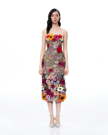 Isolde 3D Floral Embroidered Maxi Dress - Black Multi