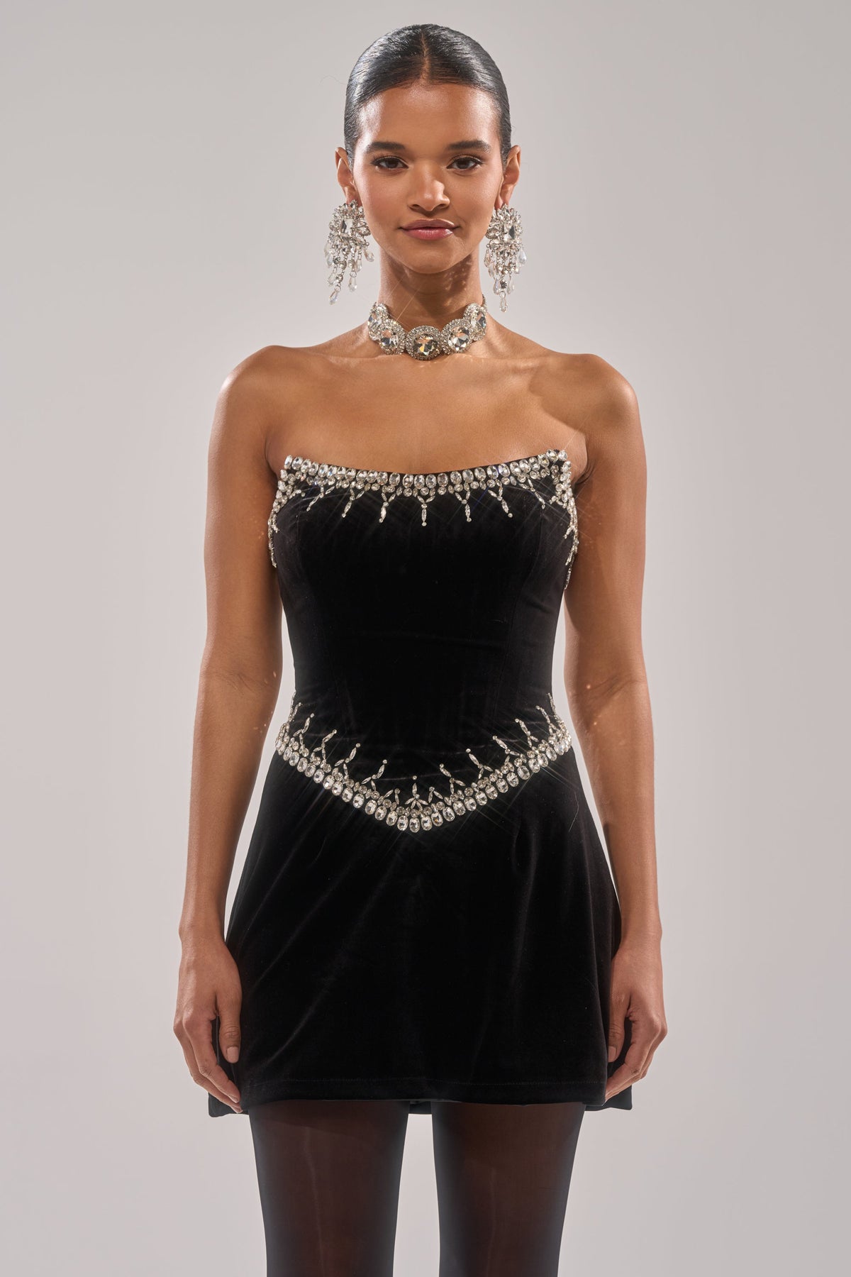 High Society Velvet Rhinestone Mini Dress