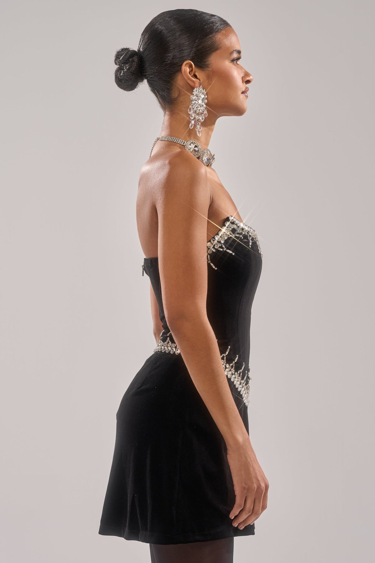 High Society Velvet Rhinestone Mini Dress