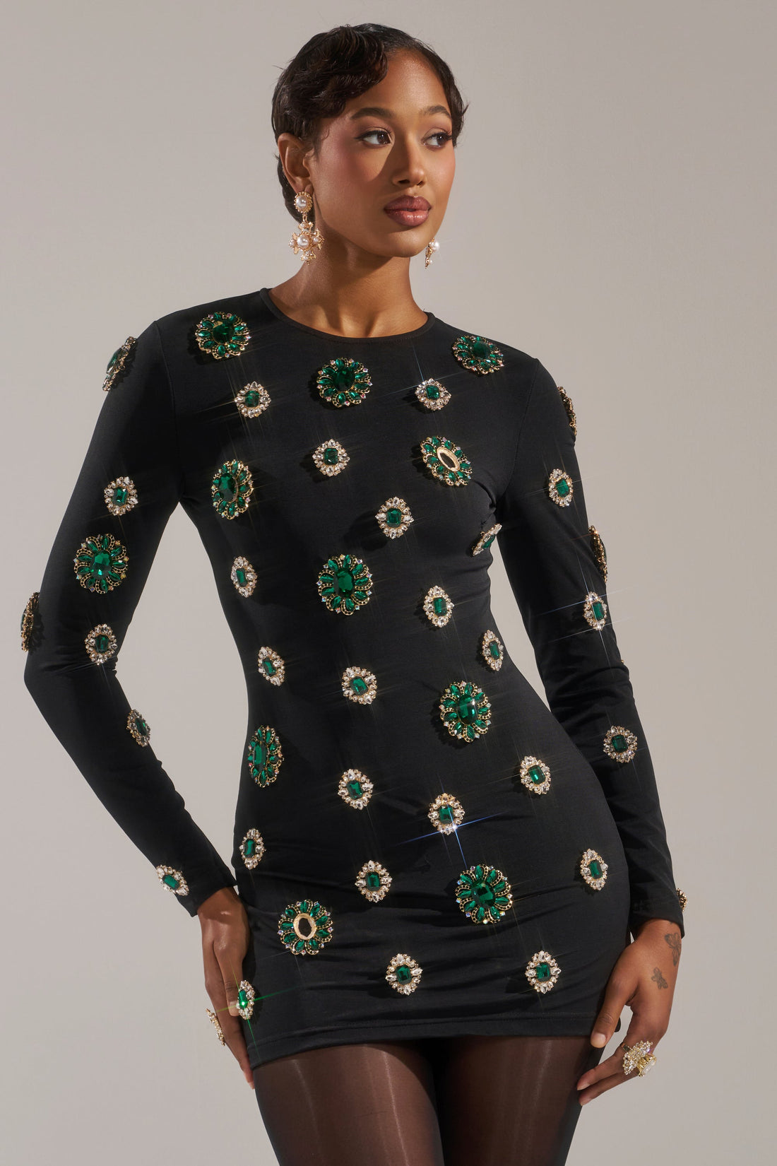 Bling Bling Mesh Mini Dress With Rhinestone Embellishments