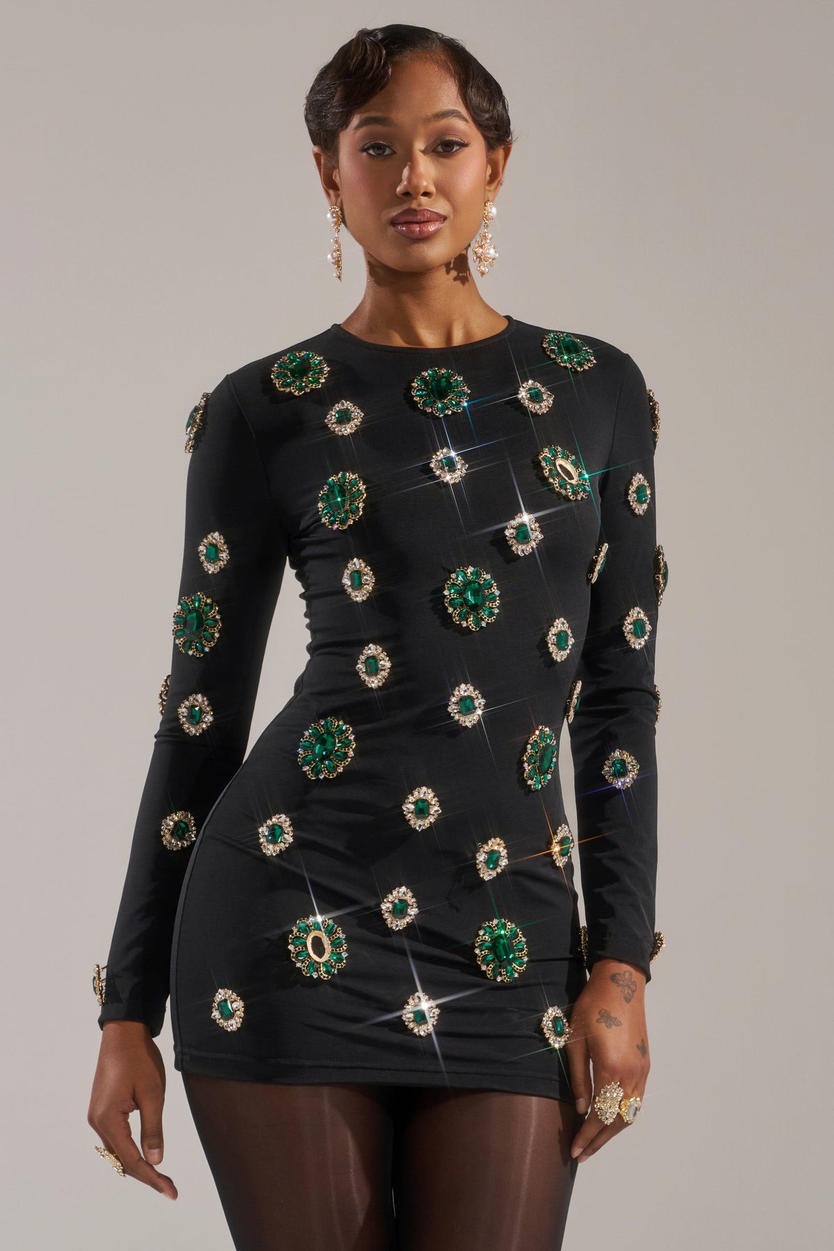 Bling Bling Mesh Mini Dress With Rhinestone Embellishments