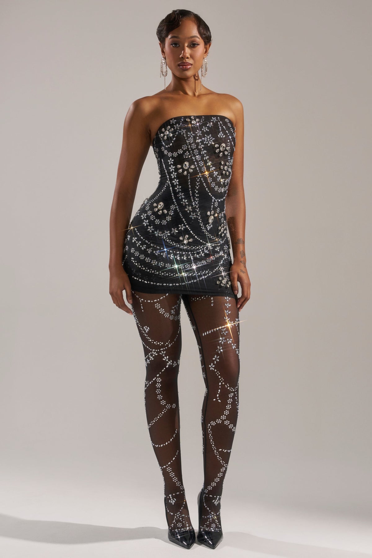 Jeweled Up Two-Piece Rhinestone Mini Dress