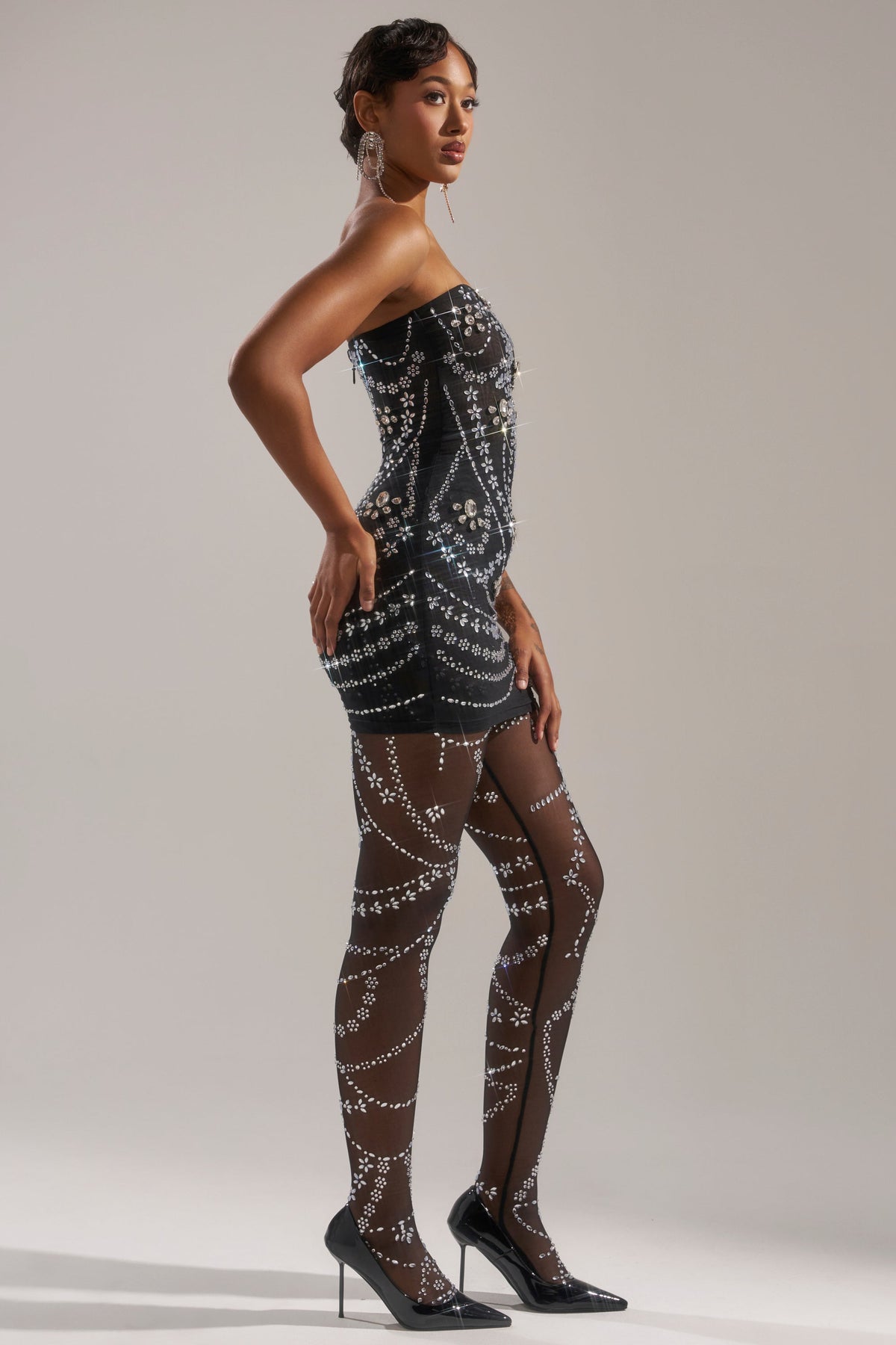 Jeweled Up Two-Piece Rhinestone Mini Dress