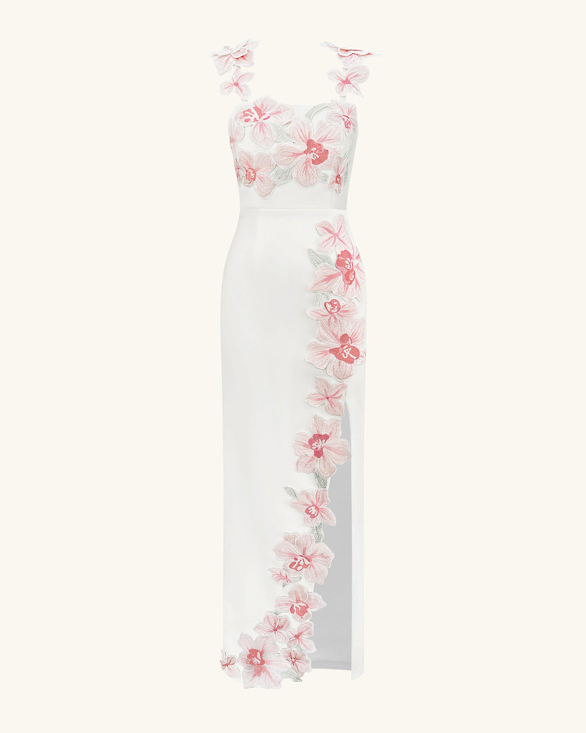 Flower Embroidered Dress - White/Pink