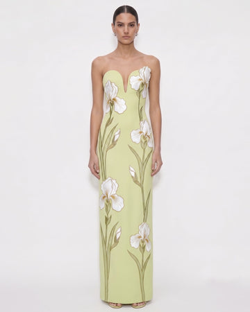 Iris Embroidered
Notch Neck Strapless Maxi Dress
 - Light Green