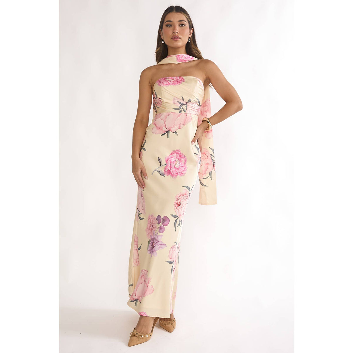 Chic Blooms Satin Maxi Dress