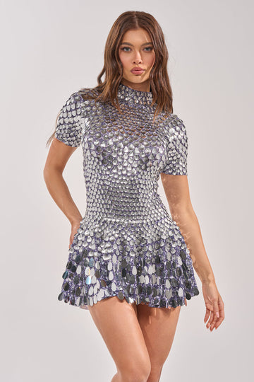 Far From Basic Sequin Mini Dress In Silver