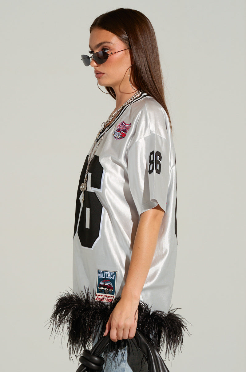 Go Sports Feather Trim Jersey Dress