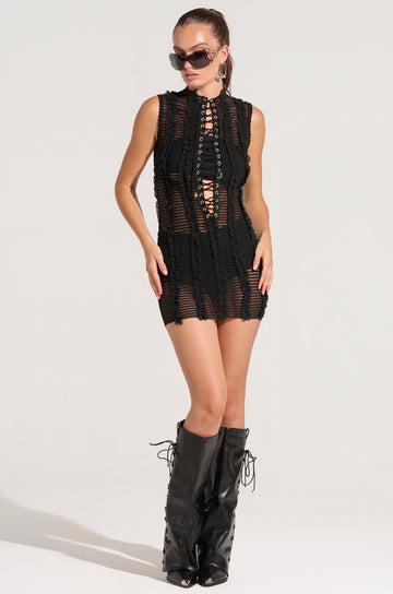 Gelina Mesh Lace Up Mini Dress