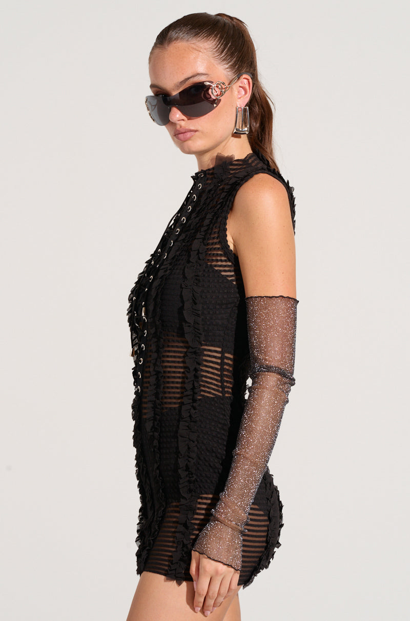 Gelina Mesh Lace Up Mini Dress