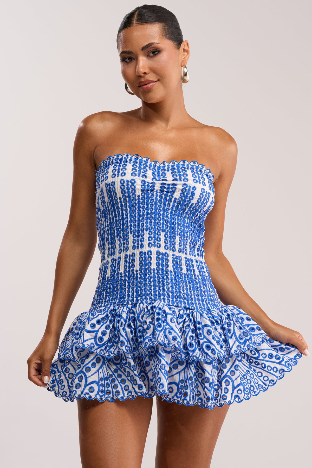 Summer Of Love Smocked Eyelet Strapless Mini Dress
