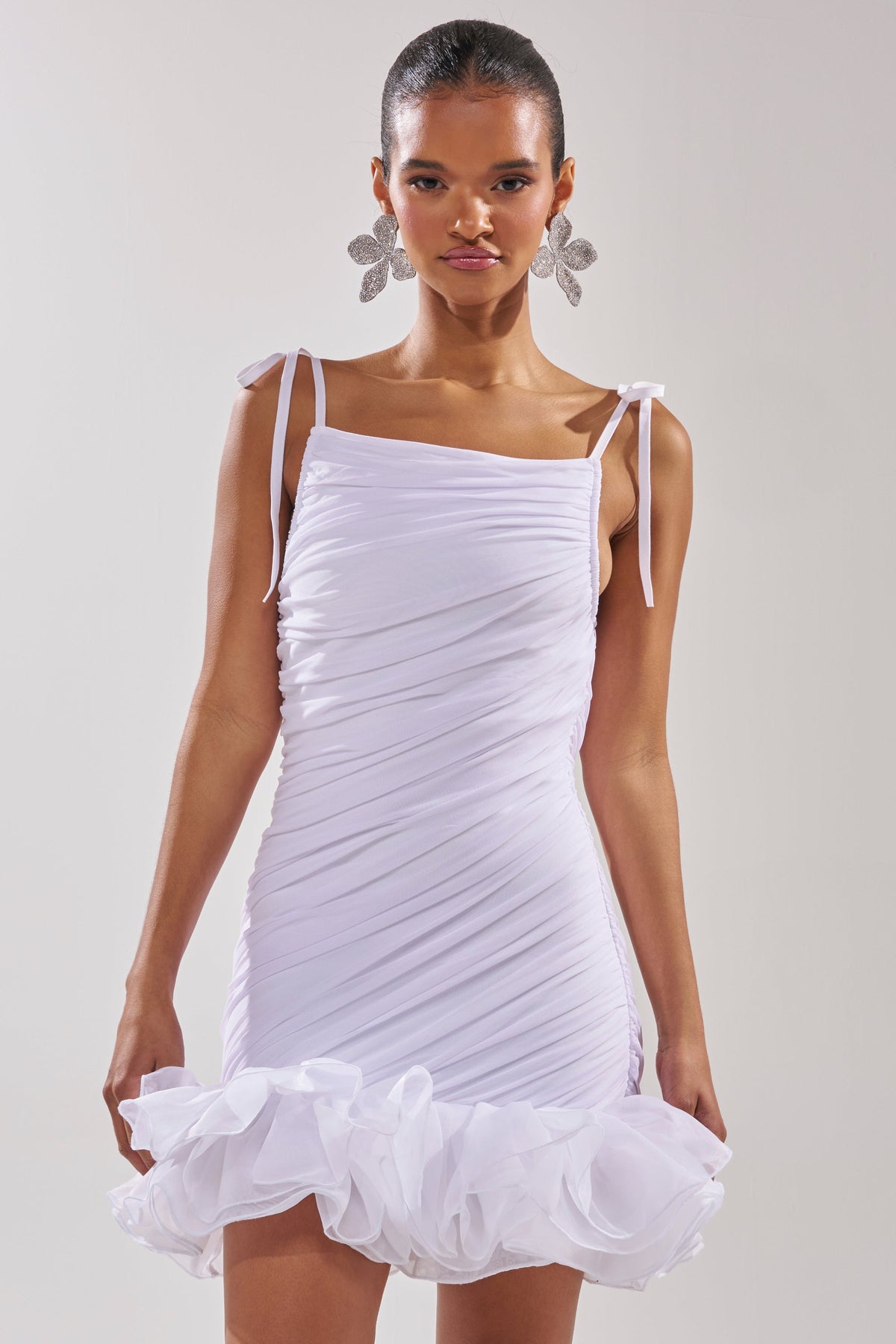 Princess Peplum Mini Dress In White