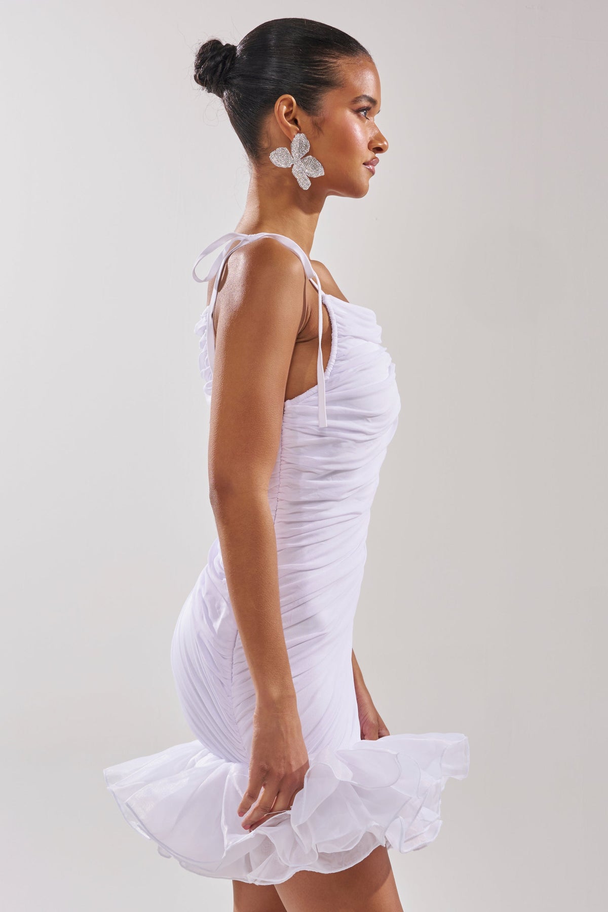 Princess Peplum Mini Dress In White